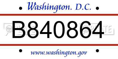 B840864 District Of Columbia License Plate