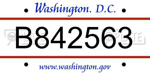 B842563 District Of Columbia License Plate