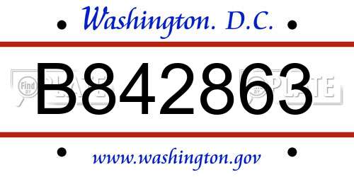 B842863 District Of Columbia License Plate
