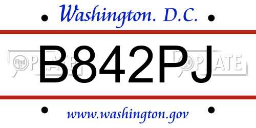 B842PJ District Of Columbia License Plate