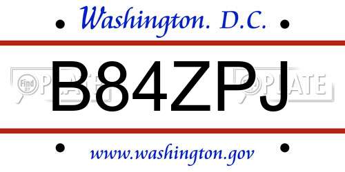 B84ZPJ District Of Columbia License Plate