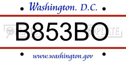 B853BO District Of Columbia License Plate