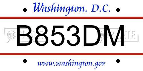 B853DM District Of Columbia License Plate