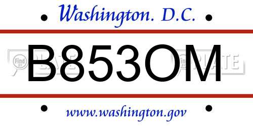 B853OM District Of Columbia License Plate