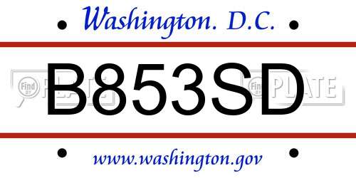 B853SD District Of Columbia License Plate