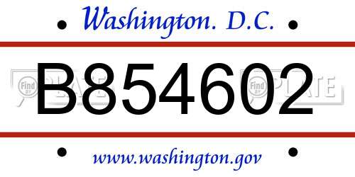B854602 District Of Columbia License Plate