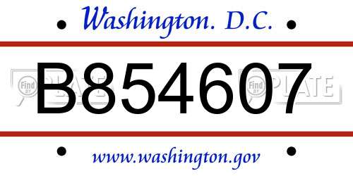 B854607 District Of Columbia License Plate