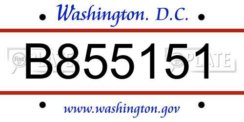 B855151 District Of Columbia License Plate