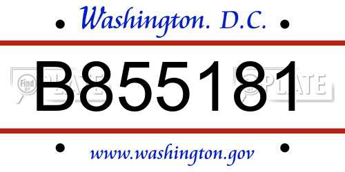 B855181 District Of Columbia License Plate
