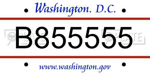 B855555 District Of Columbia License Plate