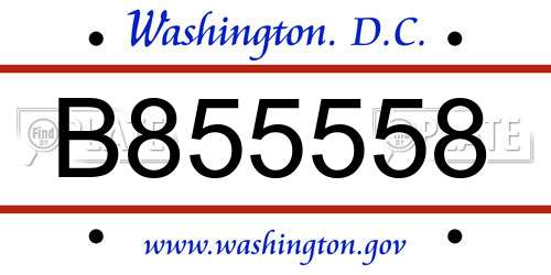 B855558 District Of Columbia License Plate