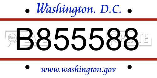 B855588 District Of Columbia License Plate