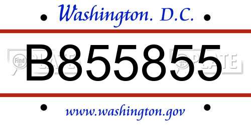 B855855 District Of Columbia License Plate