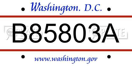 B85803A District Of Columbia License Plate