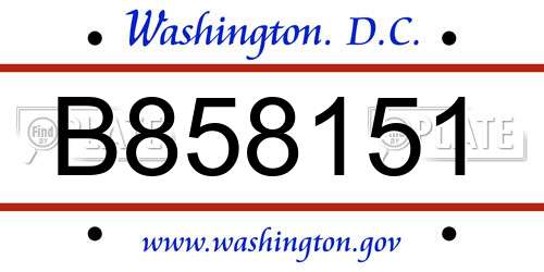 B858151 District Of Columbia License Plate