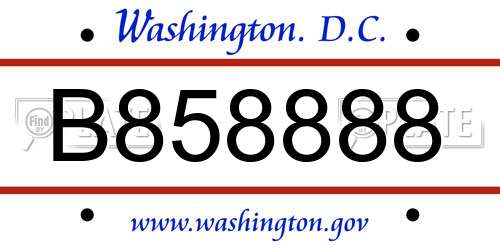 B858888 District Of Columbia License Plate