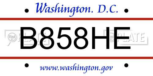 B858HE District Of Columbia License Plate
