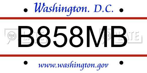 B858MB District Of Columbia License Plate