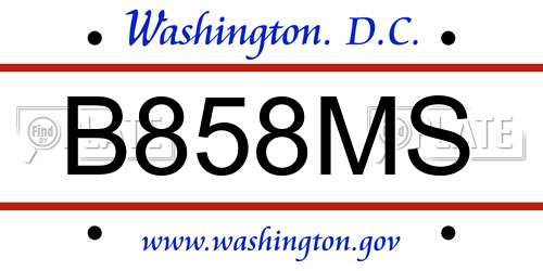 B858MS District Of Columbia License Plate