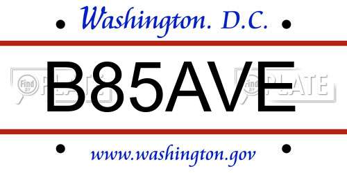 B85AVE District Of Columbia License Plate
