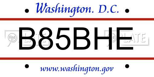 B85BHE District Of Columbia License Plate