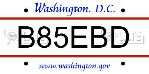 B85EBD District Of Columbia License Plate