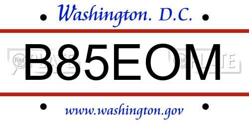 B85EOM District Of Columbia License Plate