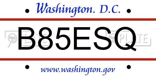 B85ESQ District Of Columbia License Plate