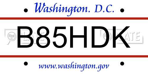 B85HDK District Of Columbia License Plate