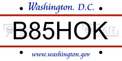 B85HOK District Of Columbia License Plate