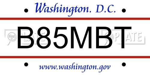 B85MBT District Of Columbia License Plate