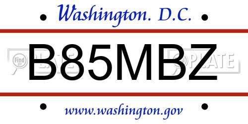 B85MBZ District Of Columbia License Plate