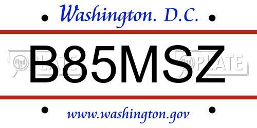 B85MSZ District Of Columbia License Plate