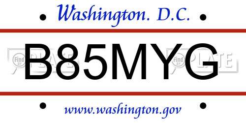 B85MYG District Of Columbia License Plate