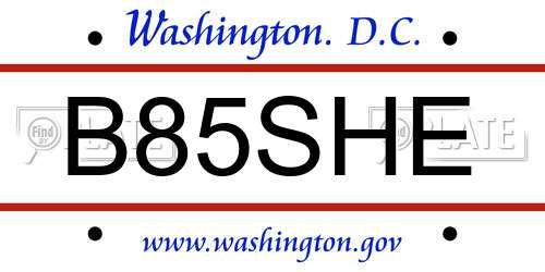 B85SHE District Of Columbia License Plate