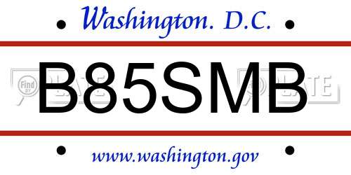 B85SMB District Of Columbia License Plate