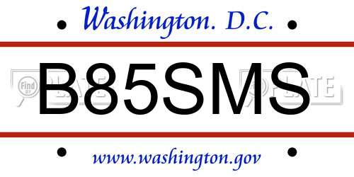 B85SMS District Of Columbia License Plate