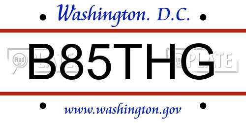 B85THG District Of Columbia License Plate