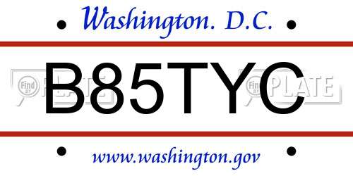 B85TYC District Of Columbia License Plate