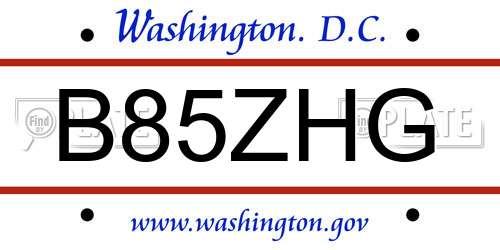 B85ZHG District Of Columbia License Plate