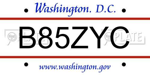 B85ZYC District Of Columbia License Plate