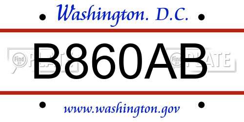 B860AB District Of Columbia License Plate