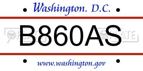 B860AS District Of Columbia License Plate