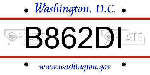 B862DI District Of Columbia License Plate