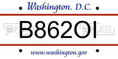 B862OI District Of Columbia License Plate