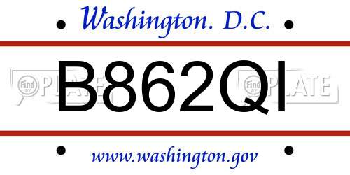 B862QI District Of Columbia License Plate