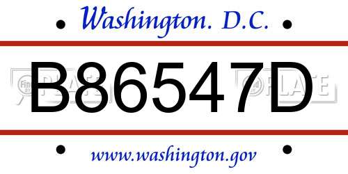 B86547D District Of Columbia License Plate