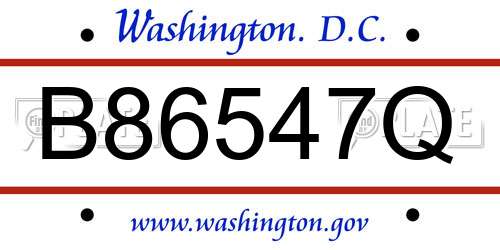 B86547Q District Of Columbia License Plate