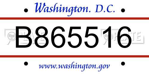 B865516 District Of Columbia License Plate