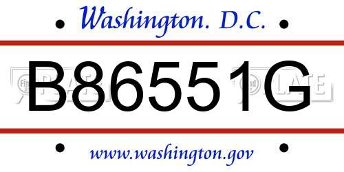 B86551G District Of Columbia License Plate